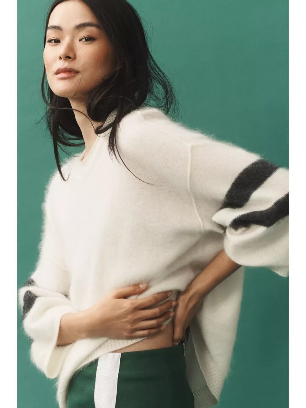 Pilcro Brushed Cashmere Boxy Crop Sweater Ivory XL
